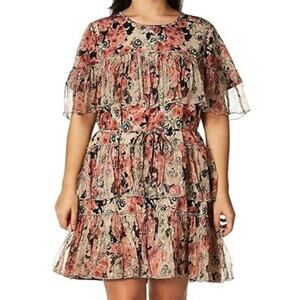 Lucky Brand Rose Floral Tiered Ruffle Mini Dress Size M